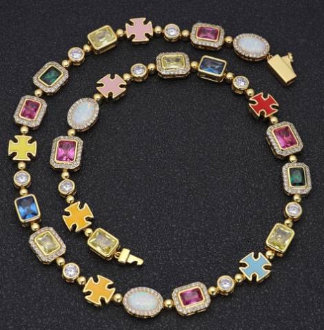 Gold-Plated Hip-Hop Gemstone Necklace